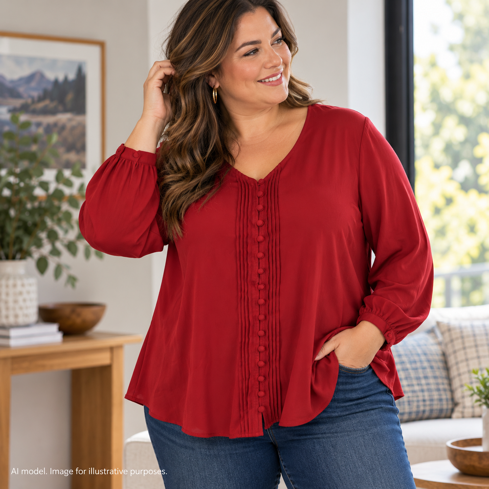 Torrid Shirt 5 Women 5X Rust Burnt Orange Drapey Boho Tuxedo Pleat Gathered Back
